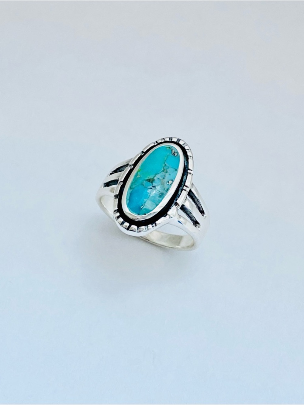 Sterling Silver Oval Genuine Turquoise Ring, Statement Rings, Stone Jewelry - Picture 12 of 14